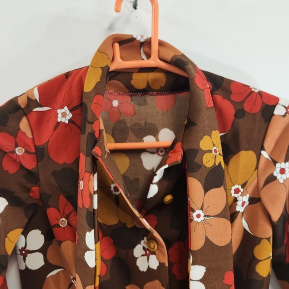 1960s Flower Power Long Sleeved Dress Floral Mod Psychedelic Neck Tie Small - Picture 4 of 10